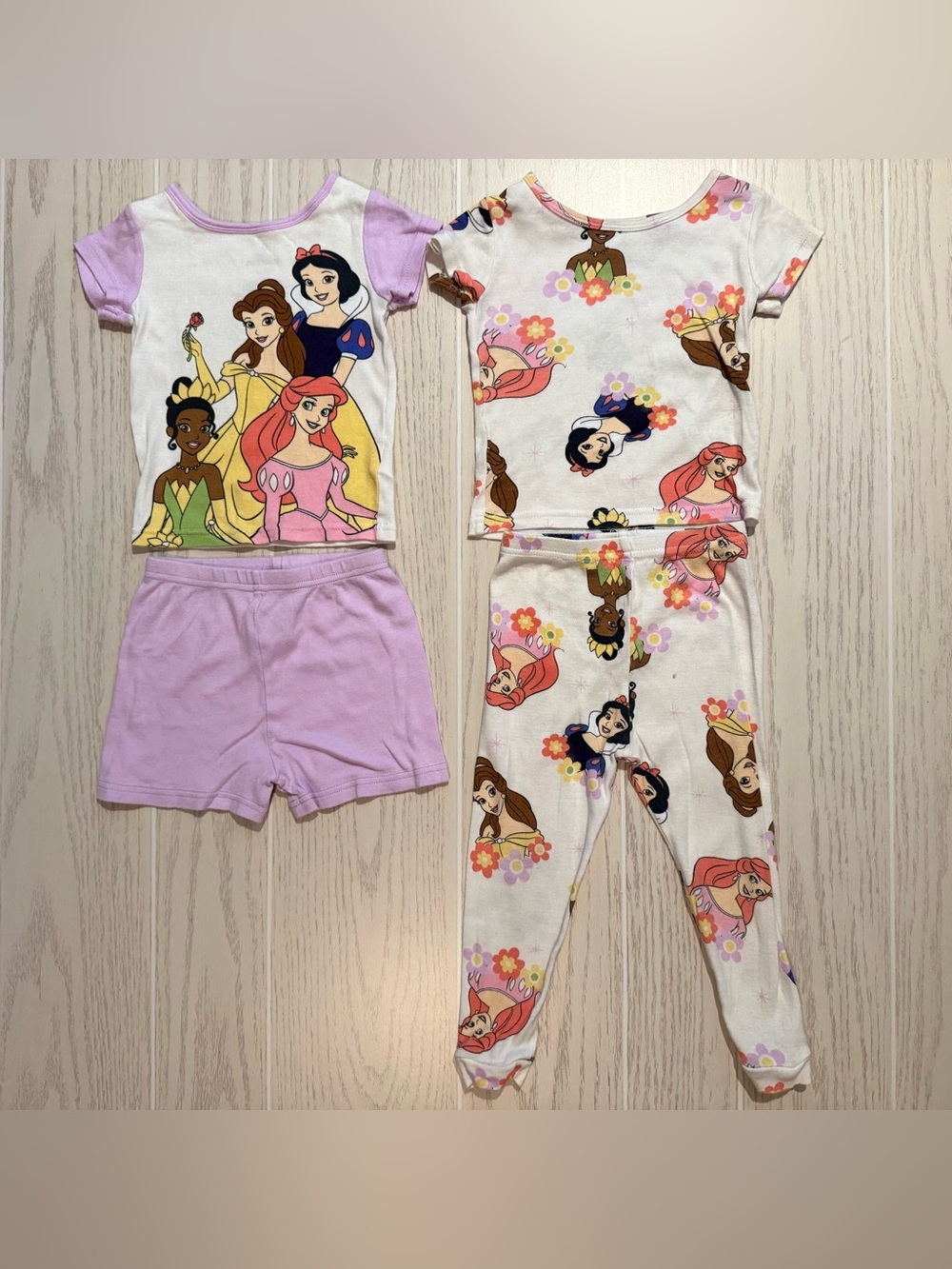 Disney Princess Girls 3T Pajama Bundle 4pc Ariel Belle Tiana Cotton PJs